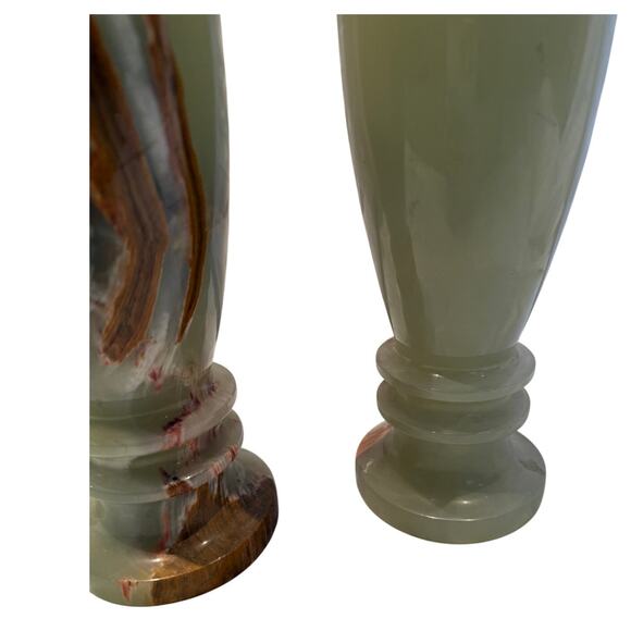 Vintage Carved Marbled Onyx Stone 11” Tall Vases - Egyptian - HEAVY - Picture 3 of 10